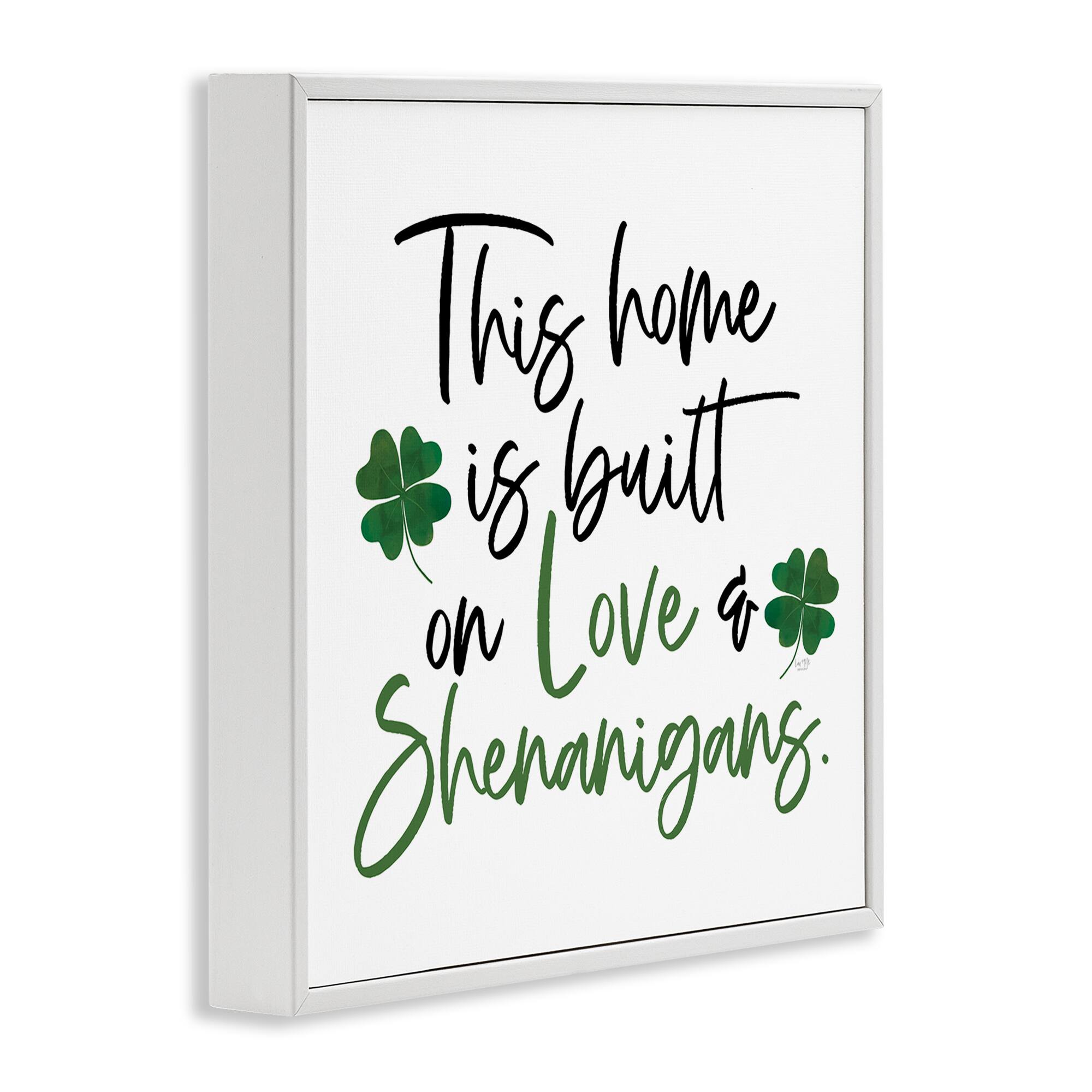 Stupell Industries Love & Shenanigans Lucky Green Clover Calligraphy Quote Framed Giclee Art